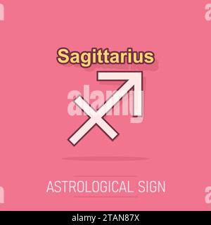 Vector cartoon zodiaque sagittaire icône dans le style comique. Signe astrologie illustration pictogramme. Sagittaire effet splash d'entreprise concept. Illustration de Vecteur