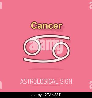 Cartoon Vector zodiac cancer icône dans le style comique. Signe astrologie illustration pictogramme. Horoscope Cancer effet splash business concept. Illustration de Vecteur