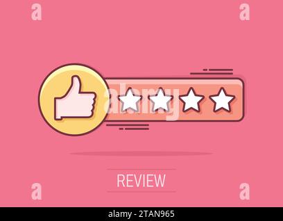 Vector cartoon customer reviews, les commentaires des utilisateurs dans l'icône de style bande dessinée. Signe de notation illustration pictogramme. Étoiles business effet splash concept. Illustration de Vecteur
