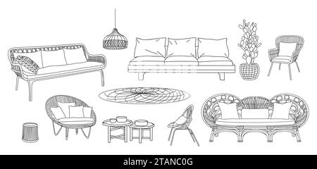 Ensemble d'icônes vectorielles élégantes et modernes de meubles de patio Illustration de Vecteur
