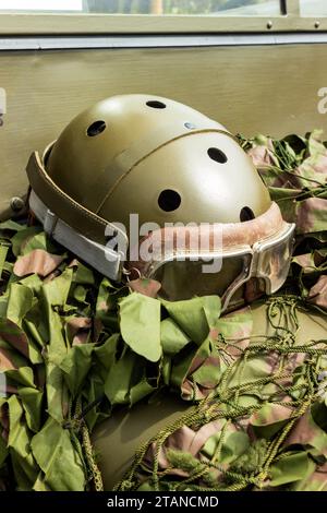 Casque de moto militaire. Le week-end 2015 de Haworth 1940. Banque D'Images