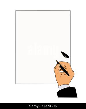 Main tenant le stylo et signant le contrat d'affaires. Illustration de Vecteur