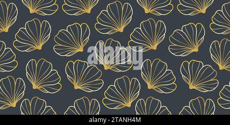 Fleurs Seamless Pattern Design en couleur dorée sur un fond de couleur sombre très énergique, exotique et vibrant. Illustration de Vecteur