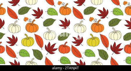 Citrouille avec diverses combinaisons de feuilles d'automne conception de modèle pour bannière, affiche, salutations, couverture etc Illustration de Vecteur