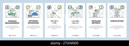 Modèle vectoriel d'écrans d'intégration de site Web de finance et d'application mobile Illustration de Vecteur