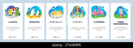 Modèle vectoriel d'écrans d'intégration de site Web et d'application mobile Argentine Illustration de Vecteur