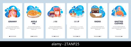 Modèle vectoriel d'écrans d'intégration de site Web et d'application mobile de Granny Illustration de Vecteur