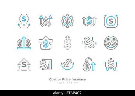 Icône d'augmentation de coût ou de prix définie avec style de ligne simple. Illustration commerciale et financière. Augmentation du taux d'argent. Icône de croissance de l'investissement Illustration de Vecteur