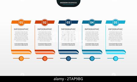 Conception de modèle infographique d'entreprise en cinq étapes. Modern Infography peut être utilisé pour la bannière de présentations, la disposition de flux de travail, le diagramme de processus, l'organigramme Illustration de Vecteur