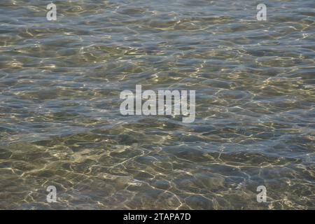 Calme sur la mer Méditerranée. Paysage marin ensoleillé. Vagues douces avec de l'eau de mer pendant la journée Banque D'Images