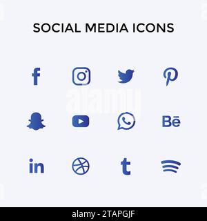 Vinnytsia, Ukraine - 11 mars 2023. Ensemble d'icônes de médias sociaux : Facebook, Instagram, Snapchat, Twitter, Youtube, Whatsapp, Telegram, linkedin, dribbble Illustration de Vecteur