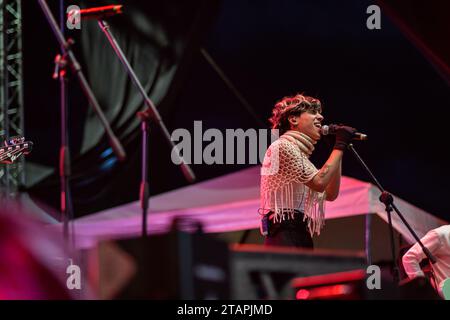 Pasto, Colombie. 26 novembre 2023. Le groupe Entreco se produit au festival de musique Galeras Rock le 26 novembre 2023, à Pasto Narino. Photo par : Camilo Erasso/long Visual Press crédit : long Visual Press/Alamy Live News Banque D'Images