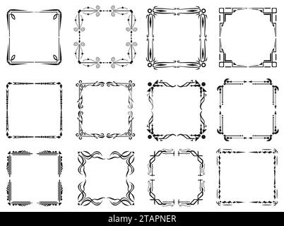 Décoration d'art, coins floraux et bordures décoratives. Cadres d'angle de vecteur et décoration vintage. Bordures fleuries avec motif floral et ornement Illustration de Vecteur