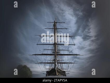 Le Cutty Sark Silhouette à Greenwich, Londres Banque D'Images