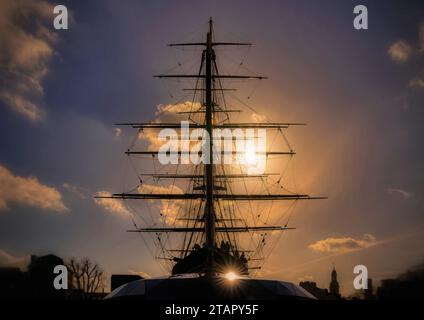 Le Cutty Sark Silhouette à Greenwich, Londres Banque D'Images