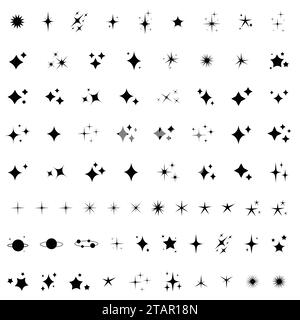 Icônes d'étoiles scintillantes. Briller les icônes. Vecteur étoiles étincelantes. Étincelles, éclats brillants. Symboles vectoriels de Noël isolés. Illustration de Vecteur