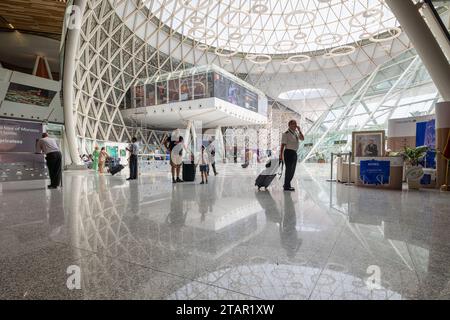 Marrakech, Maroc - 1 août 2023 : intérieur de l'aéroport Marrakech-Menara, principal aéroport du pays, rénové en 2008 avec de nombreux clins d'œil à l'EI Banque D'Images