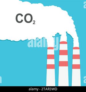 Pollution atmosphérique. Usine ou centrale électrique émettant de la fumée. Concept d'usine fumante dans le style Flat. Illustration vectorielle. Illustration de Vecteur