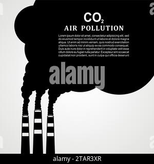 Pollution atmosphérique. Usine ou centrale électrique émettant de la fumée. Concept d'usine fumante dans le style Flat. Illustration vectorielle. Illustration de Vecteur