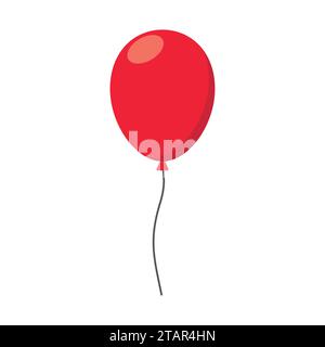 Ballon rouge dans le style plat carnaval heureux surprise corde d'hélium. Ballon d'air isolé sur fond blanc Illustration de Vecteur
