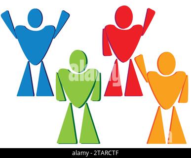 Quatre icônes anthropomorphiques abstraites de personnes ; quatre icônes humaines colorées isolées Illustration de Vecteur