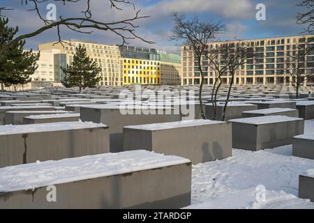 Hiver, neige, champ de stèles, Mémorial de l'Holocauste, Cora-Berliner-Strasse, Mitte, Berlin, Allemagne Banque D'Images