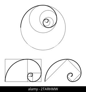 Jeu de modèles de ratio d'or. Symbole de proportion. Elément de conception graphique. Spirale à section dorée. Illustration vectorielle Illustration de Vecteur