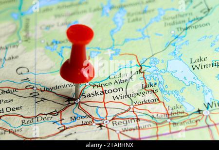 Saskatoon, Canada PIN sur la carte Banque D'Images