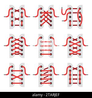 Lacets chaussures icônes isolé sur fond blanc. Schémas de lacets noués. Illustration vectorielle Illustration de Vecteur