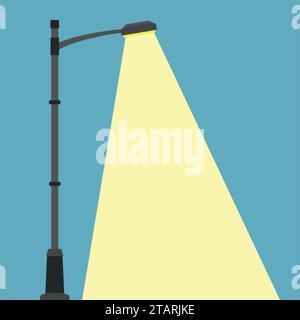 Bannière plate d'éclairage de rue. Éclairage urbain nocturne avec lumière provenant d'un lampadaire. Lampadaire extérieur de style plat. Illustration Spotlight Vector Illustration de Vecteur