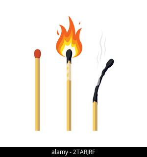 Allumettes allumées et allumettes brûlées. Illustration vectorielle. Illustration de Vecteur