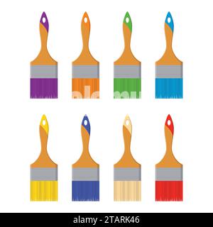 Les outils conçoivent des pinceaux de différentes couleurs isolées sur fond blanc dans un style plat. Illustration vectorielle Illustration de Vecteur