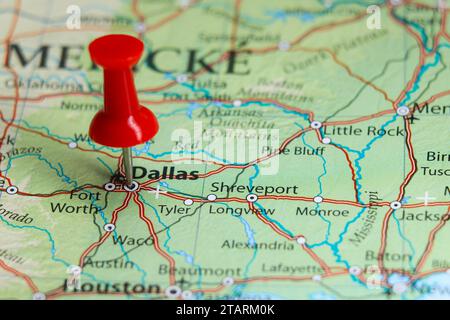 Dallas, Texas PIN sur la carte Banque D'Images