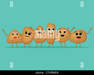 Ensemble vectoriel de caractères de pommes de terre. Pommes de terre de dessin animé isolées sur fond. Personnages végétaux mignons. Illustration vectorielle Illustration de Vecteur