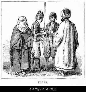 Portrait gravé d'un groupe de Turcs en costume traditionnel. Publié circa 1887 Banque D'Images