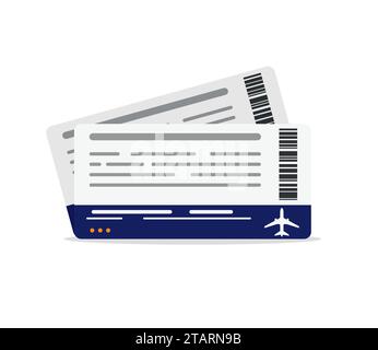 Deux billets d'avion pour carte d'embarquement. Concept de voyage isolé sur fond blanc. Illustration vectorielle. Illustration de Vecteur
