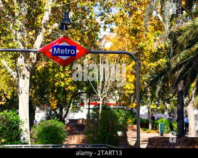 Panneau de métro à la lumière du jour de la rue de la ville Banque D'Images