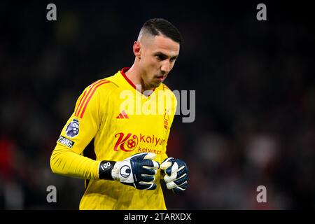 Odysseas Vlachodimos de Nottingham Forest lors du match de Premier League entre Nottingham Forest et Everton au City Ground, Nottingham le samedi 2 décembre 2023. (Photo : Jon Hobley | MI News) crédit : MI News & Sport / Alamy Live News Banque D'Images