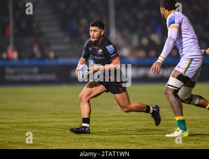 LONDRES, ROYAUME-UNI. 02, déc. 2023. Manu Vunipola de Saracens en action lors de Saracens vs Northampton Saint - Gallagher Premiership Rugby R8 au StoneX Stadium le samedi 02 décembre 2023. LONDRES ANGLETERRE. Crédit : Taka G Wu/Alamy Live News Banque D'Images