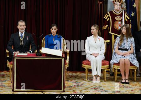 Princesse héritière Leonor d'Espagne pour la cérémonie de serment d'allégeance de la princesse héritière Leonor à la constitution espagnole devant le Parlement espagnol le jour de son 18e anniversaire, le 31 octobre 2023 à Madrid, Espagne. Avec la participation des artistes : Crown Princess Leonor of Spain où : Madrid, Spain quand : 01 Nov 2023 crédit : Oscar Gonzalez/WENN Banque D'Images