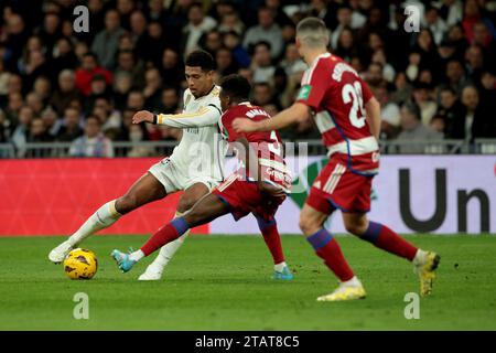 Madrid, Espagne. 02 décembre 2023. Madrid Espagne ; 02.12.2023.- le joueur de Bellingham Real Madrid, le Real Madrid, bat Grenade 2-0 lors de la journée 15 du football espagnol. Avec des buts de Brahim Díaz 26' et Rodrigo Goes 57', le Real Madrid bat Grenade au stade Santiago Bernabéu dans la capitale du Royaume d'Espagne lors du 15e match de la Ligue espagnole. Crédit : Juan Carlos Rojas/dpa/Alamy Live News Banque D'Images