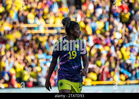 Bogota, Colombie. 02 décembre 2023. La colombienne Jorelyn Carabali lors du match amical international féminin entre la Colombie et la Nouvelle-Zélande au stade El Campin de Bogota, le 2 décembre 2023. Photo par : Sebastian Barros/long Visual Press crédit : long Visual Press/Alamy Live News Banque D'Images
