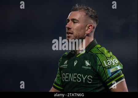 Galway, Irlande. 03 décembre 2023. Jj Hanrahan de Connacht lors du match de la ronde 7 du championnat de rugby Uni entre Connacht Rugby et Leinster Rugby au Sportsground à Galway, Irlande, le 2 décembre 2023 (photo par Andrew SURMA / crédit : SIPA USA/Alamy Live News Banque D'Images