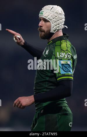 Galway, Irlande. 03 décembre 2023. Mack Hansen de Connacht lors du match de la ronde 7 du championnat de rugby Uni entre Connacht Rugby et Leinster Rugby au Sportsground à Galway, Irlande le 2 décembre 2023 (photo par Andrew SURMA / crédit : SIPA USA / Alamy Live News Banque D'Images