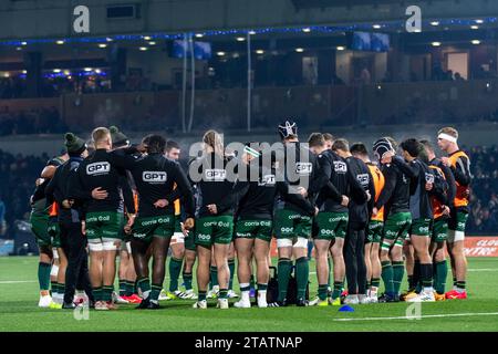 Galway, Irlande. 03 décembre 2023. Joueurs de Connacht Rugby lors du match de la ronde 7 du championnat de rugby Uni entre Connacht Rugby et Leinster Rugby au Sportsground à Galway, Irlande le 2 décembre 2023 (photo par Andrew SURMA / crédit : SIPA USA / Alamy Live News Banque D'Images