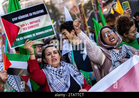 Les manifestants chantent des slogans pendant la manifestation. Marche à Bogotá pour la Journée internationale de solidarité avec le peuple palestinien. (Photo Antonio Cascio/SOPA Images/Sipa USA) crédit : SIPA USA/Alamy Live News Banque D'Images