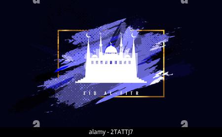 EID Al Fitr Mubarak. Fond islamique avec Mosquée et style pinceau. Joyeux Eid Mubarak Illustration pour bannière ou affiche Illustration de Vecteur