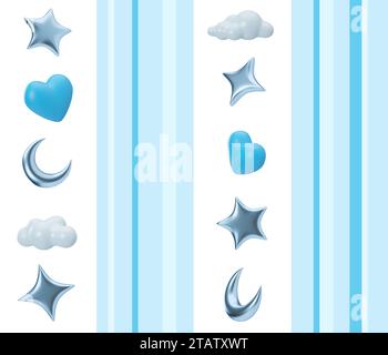 Blue seamless pattern with stars, moons and hearts. Applicable for fabric print, textile, wallpaper, gifts wrapping paper. Repeatable texture. Modern Banque D'Images