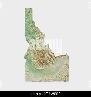 Carte topographique en relief Idaho - rendu 3D. Banque D'Images