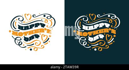 Joyeux lettrage de fête des mères avec Love Doodles. Peut être utilisé pour la conception de carte de voeux, affiche, bannière ou T-shirt Illustration de Vecteur